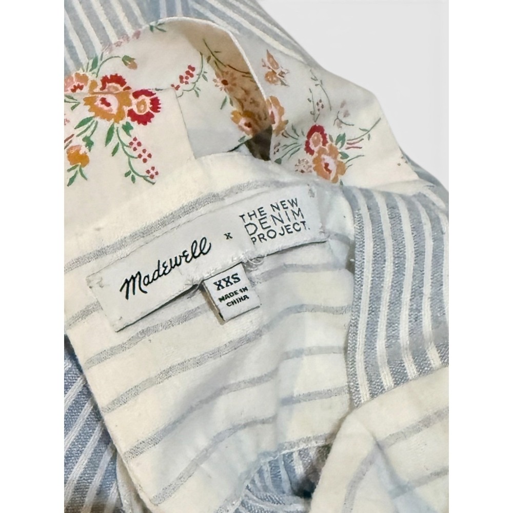Madewell x The New Denim Project Striped Wide Leg Overalls Blue White XXS - Picture 3 of 10